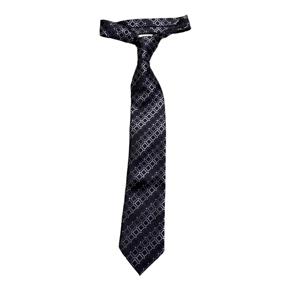 Stafford Essentials Men’s NECKTIE Tie Purple SQUARES DECOR 3 1/2 x 59